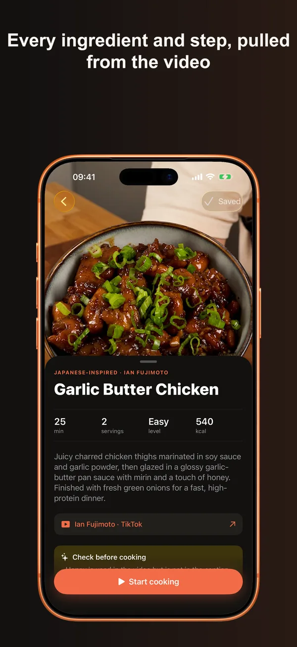 A recipe page with ingredients and steps