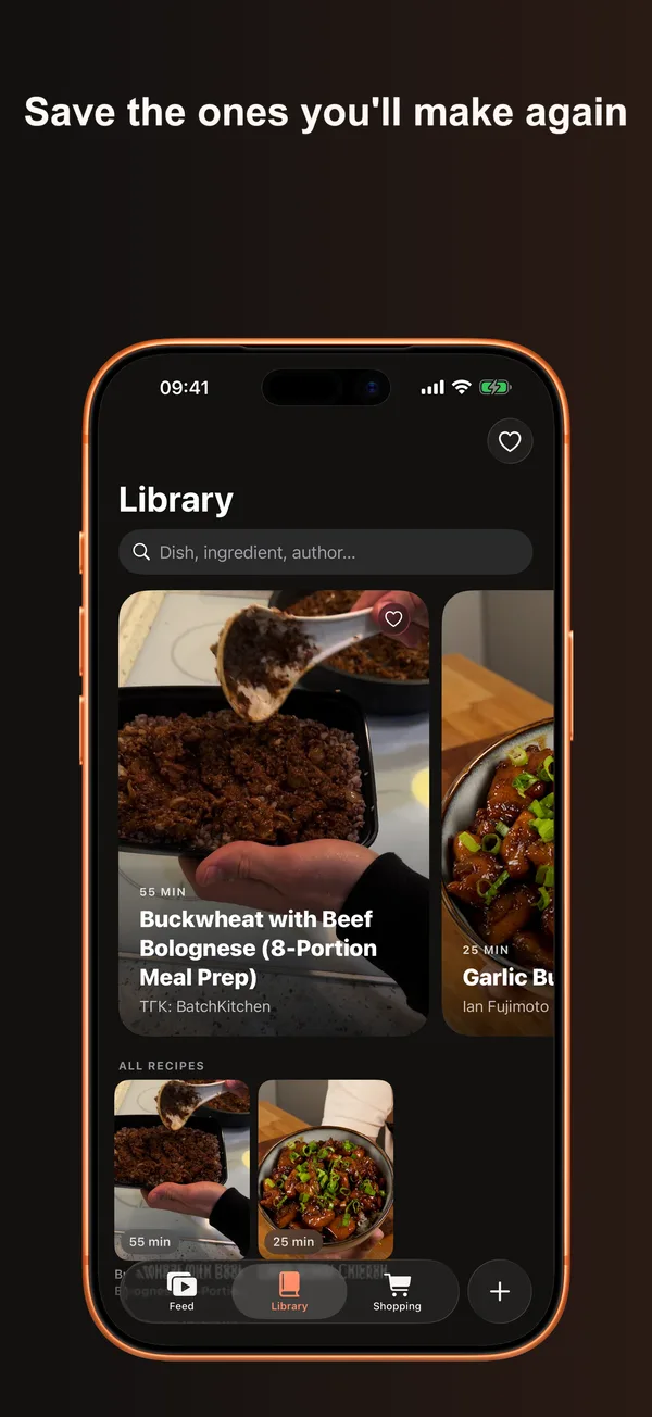 Library of saved recipes